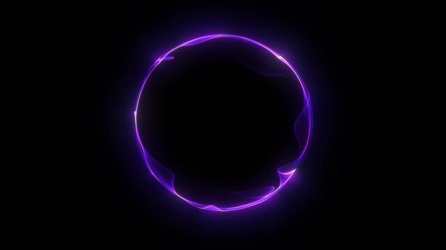 Purple light ring on a black background in a minimalist style, 4k tech videos  black isolated background. Energy ring flowing pink wave contour forming elegant circular motion transparent loop design