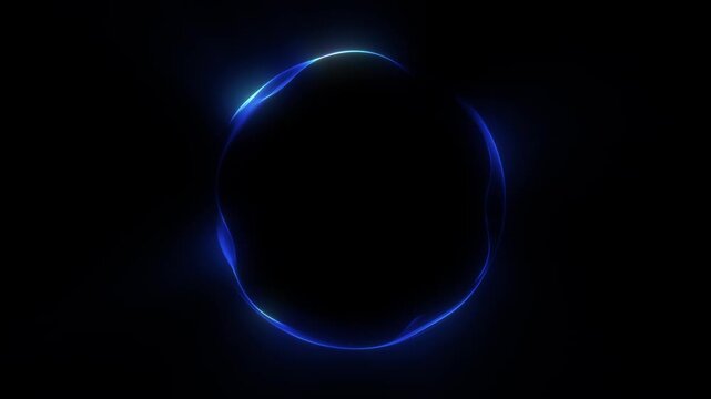 Glowing blue plasma ring floating in dark space. Abstract circular energy wave with soft neon edges and smooth liquid motion forming elegant luminous orb contours. sci fi style loop background digital