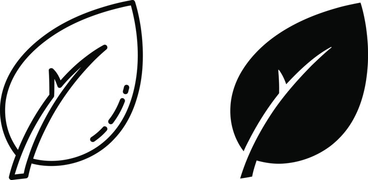 Leaf icon set line art and solid fill versions for design projects