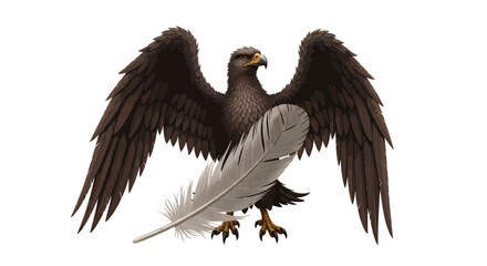 Obraz premium Brown eagle with spread wings and white feather isolated