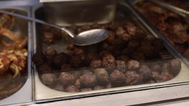 Close-up of Swedish meatballs on a kitchen counter