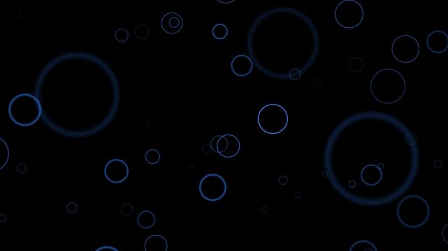 Blue glowing outline circles floating abstract animation on black alpha channel background