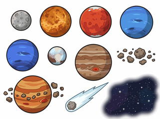 Cute Cartoon Solar System Illustration with Colorful Planets and Sun © Cumi Studio