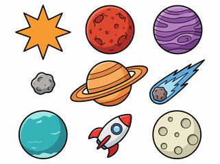 Cute Cartoon Solar System Illustration with Colorful Planets and Sun © Cumi Studio