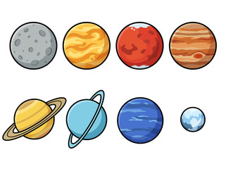 Cute Cartoon Solar System Illustration with Colorful Planets and Sun © Cumi Studio