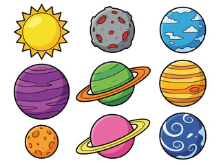 Cute Cartoon Solar System Illustration with Colorful Planets and Sun © Cumi Studio