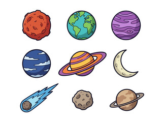 Cute Cartoon Solar System Illustration with Colorful Planets and Sun © Cumi Studio