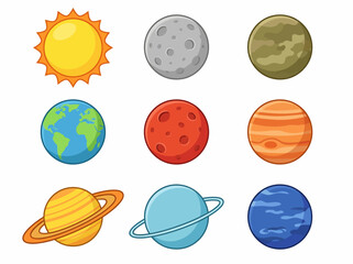 Cute Cartoon Solar System Illustration with Colorful Planets and Sun © Cumi Studio