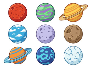 Cute Cartoon Solar System Illustration with Colorful Planets and Sun © Cumi Studio
