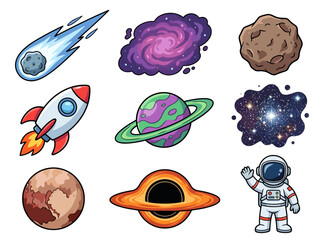 Cute Cartoon Solar System Illustration with Colorful Planets and Sun © Cumi Studio