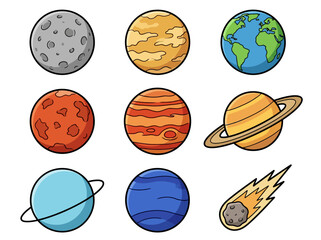 Cute Cartoon Solar System Illustration with Colorful Planets and Sun © Cumi Studio