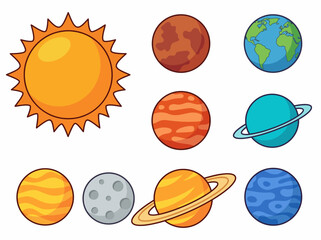 Cute Cartoon Solar System Illustration with Colorful Planets and Sun © Cumi Studio