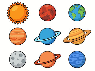 Cute Cartoon Solar System Illustration with Colorful Planets and Sun © Cumi Studio