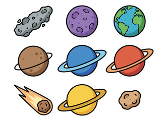 Cute Cartoon Solar System Illustration with Colorful Planets and Sun © Cumi Studio
