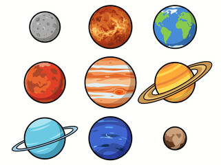 Cute Cartoon Solar System Illustration with Colorful Planets and Sun © Cumi Studio