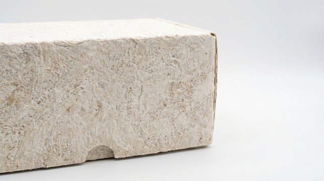Rectangular block of sustainable protective packaging material grown from mushroom mycelium