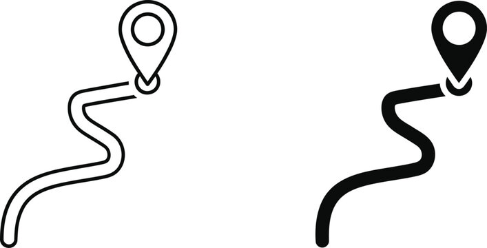 Road map with pinpoint icon set linear and solid styles