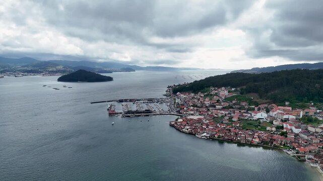 Aerial view of combarro fishing village on ria de pontevedra, galicia