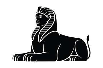 Black silhouette of a sphinx with striped headdress egyptian mythology