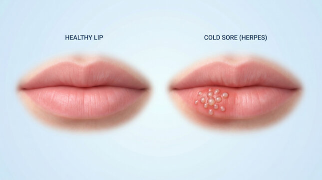 Cold Sore Herpes Labialis vs Healthy Lip Dermatology Infection