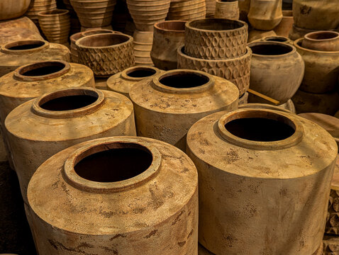 Large handmade terracotta and ceramic flowerpots for gardening