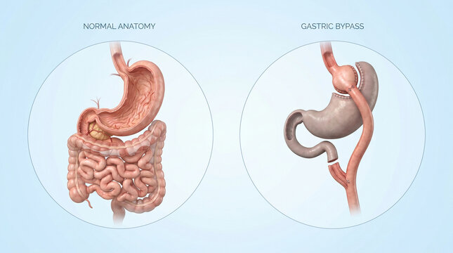 Gastric Bypass Surgery vs Normal Stomach Anatomy Weight Loss Procedure
