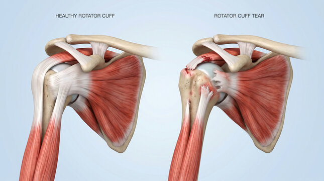 Shoulder Rotator Cuff Tear Anatomy Healthy vs Injured Joint Injury