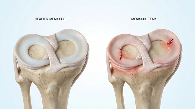 Knee Meniscus Tear Comparison Healthy vs Damaged Joint Cartilage