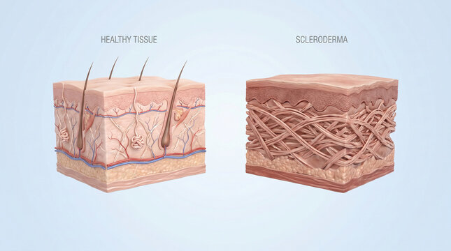 Scleroderma Skin Disease Cross Section Healthy vs Affected Tissue