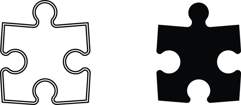Puzzle piece set outline and silhouette black and white vector illustration
