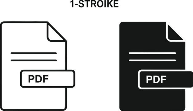Pdf document icon set line art and solid black versions