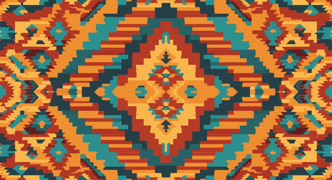 aztec tribal geometric pattern a vibrant abstract illustration displaying traditional ethnic design ideal for backgrounds or fabric projects.