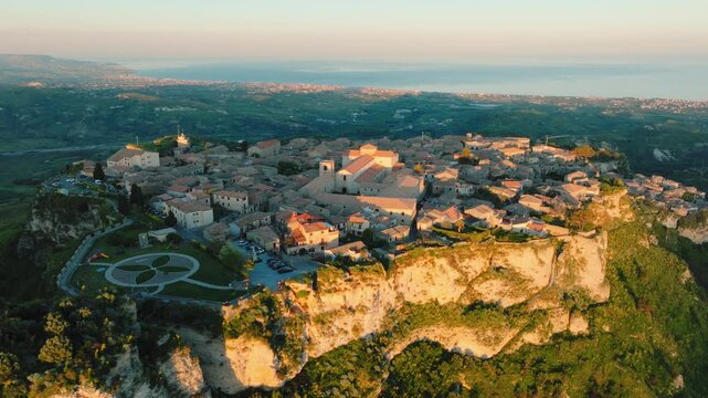 Historic village of Gerace stands near the Mediterranean Sea in summer vacation