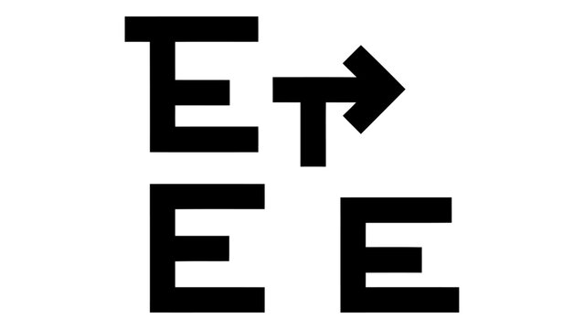 Three es and a t with an arrow