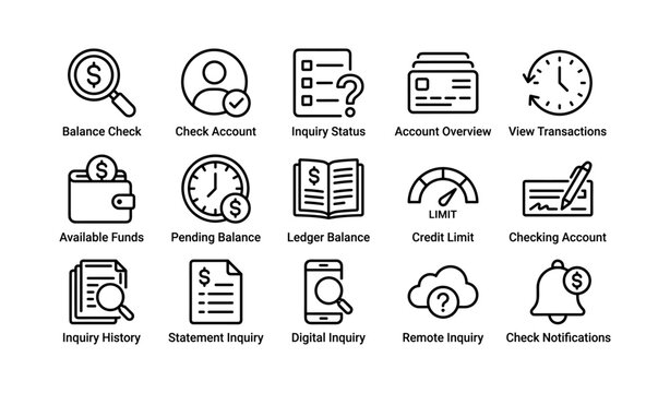 Banking and account icons illustrating balance and inquiry tools