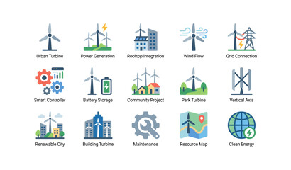 Fototapeta premium Wind turbine icons showing renewable energy concepts on white