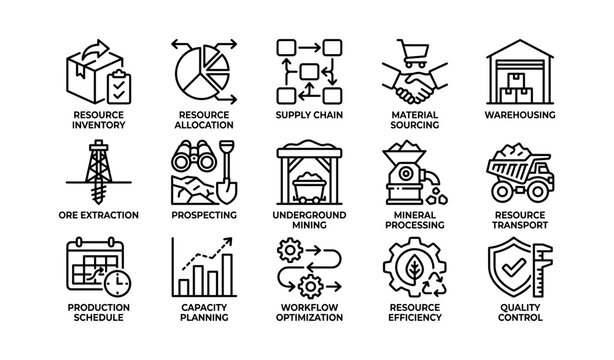 Resource extraction and supply icons organized in grid layout