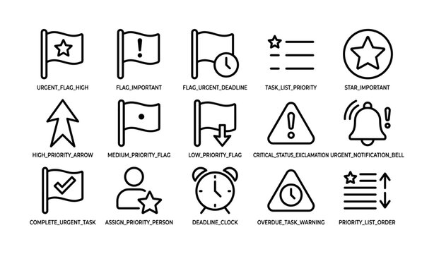 Priority and flag icons showing status symbols and alerts grid