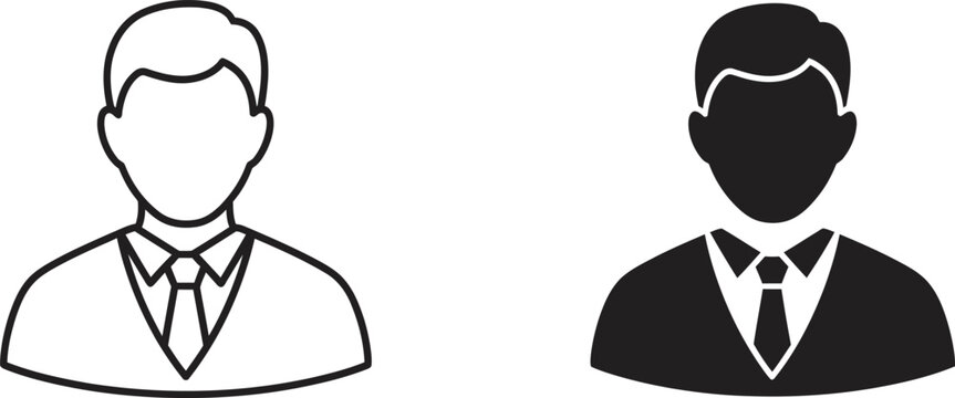 Business professional avatar set line art and solid silhouette versions