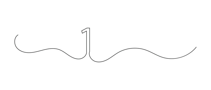 one line continuous hand drawing number 1 icon, vector illustration.