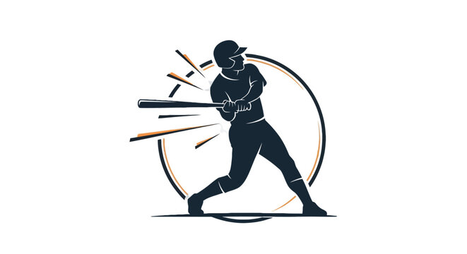 Dynamic Baseball Player Hitting Ball with Force in Circular Frame on Isolated White Background