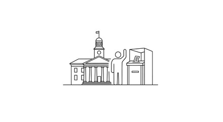 Naklejka premium Citizen voting at government building ballot box symbol