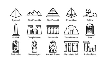 Fototapeta premium Ancient egyptian monument icons arranged in labeled grid display