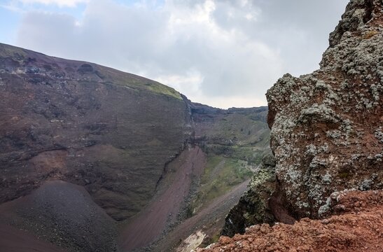 Mount Vesuvius crater with rugged volcanic landscape in Italy