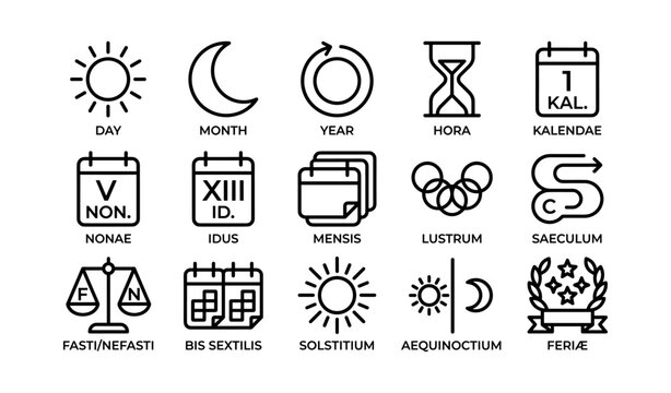 Calendar and time concept icons shown on white background