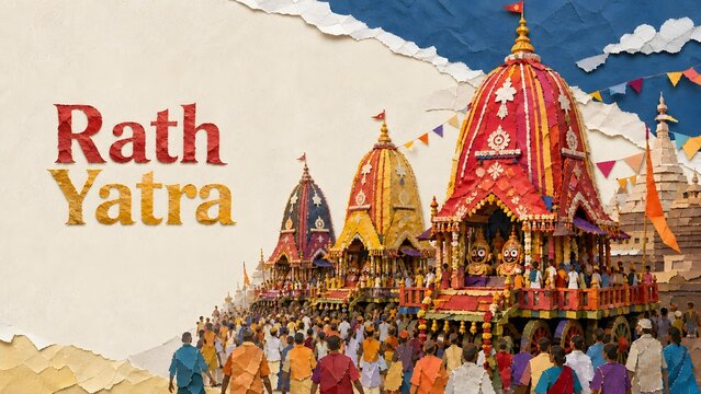 Paper Craft Rath Yatra Festival Illustration for Indian Religious Event Poster and Cultural Celebration Design
