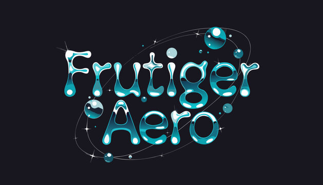Frutiger Aero Typography Glossy Blue Liquid Bubble Letters Celestial Sphere Vector