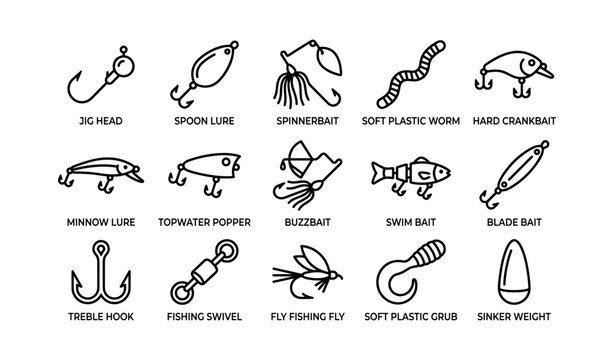 Fishing lures arranged as labeled icons in a grid overview