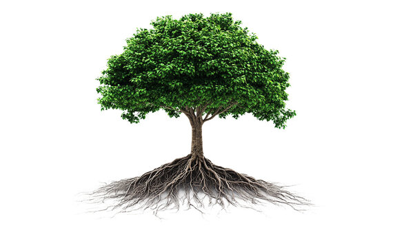 Tree with exposed taproot and fibrous secondary roots showing detailed underground structure in nature Isolated on transparent background PNG