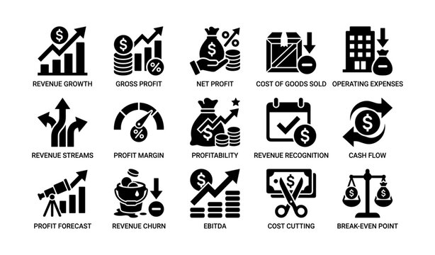 Financial metrics icons displaying revenue and profit concepts